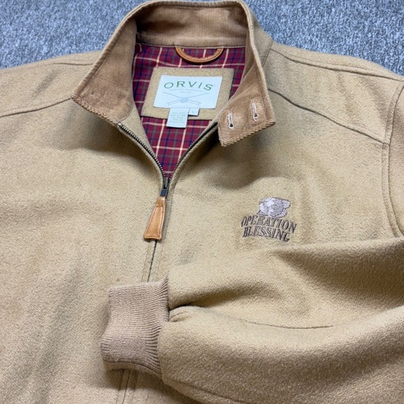 Vintage ORVIS 100% Wool Bomber Jacket Mens Large Flannel Lined Hunting Logo